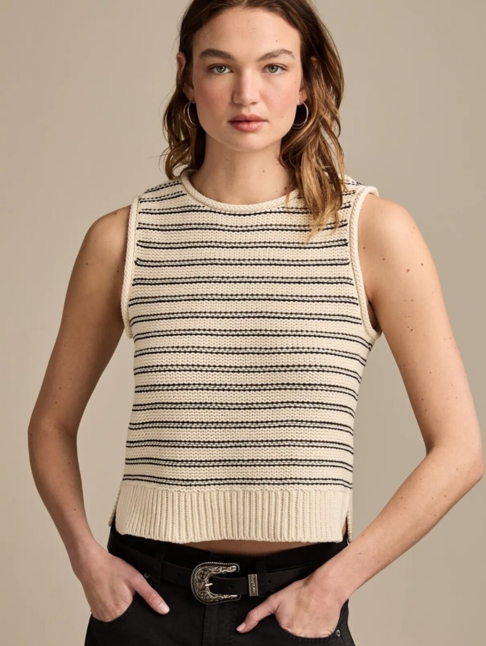 Lucky Brand Sleeveless Striped Cotton Sweater Vest L New
